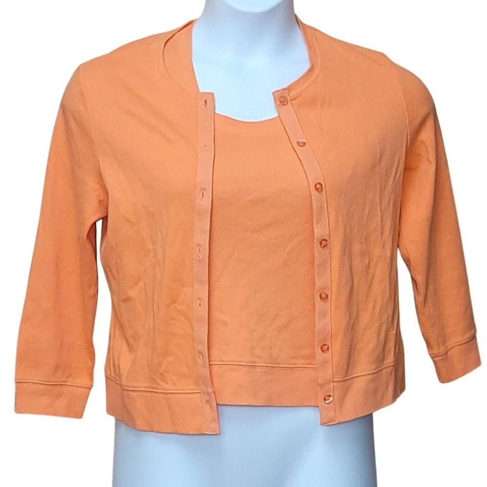Rafaella Womens Orange‎ Cardigan & Tank Top Set Sz M Office Preppy Y2K Cottage